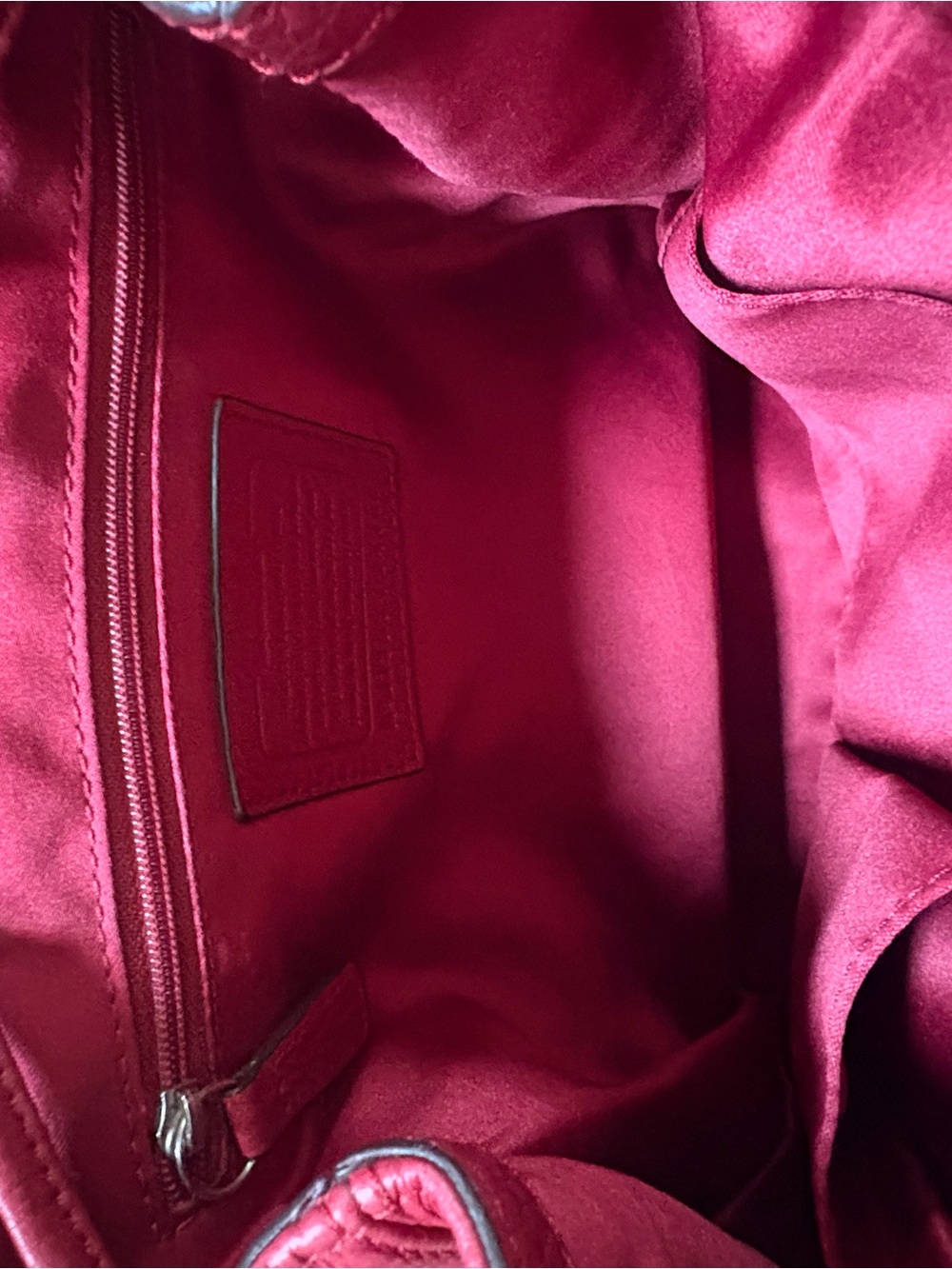 Coach Pebbled Leather Drawstring Backpack in Raspberry - Picture 7 of 13